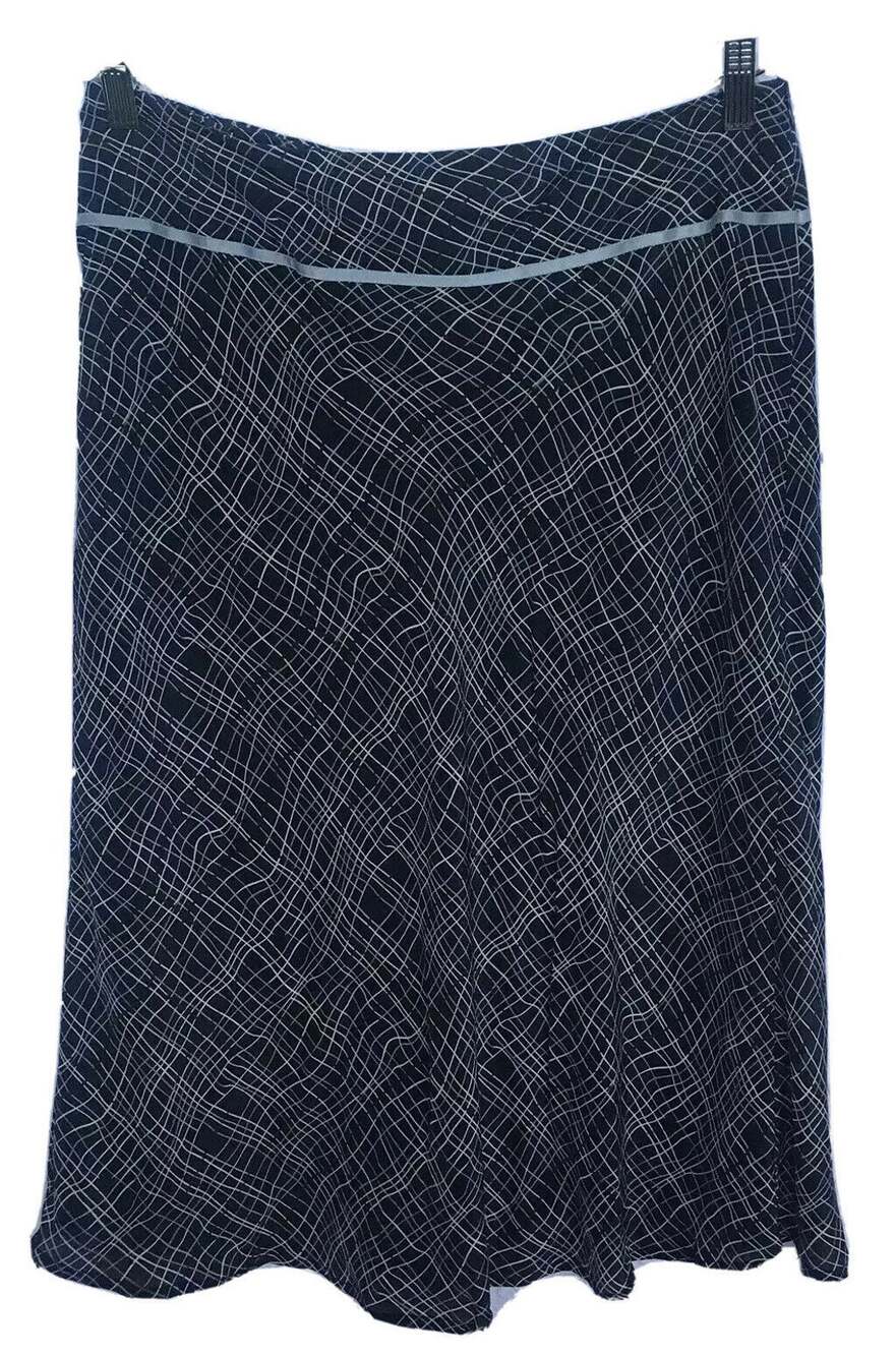 Dress Barn Women’s 100% Silk Navy Blue Grid Pattern Midi Skirt Size 8 NWT